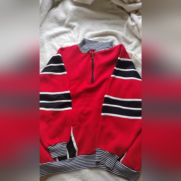 Red, black. and white long sleeve sweater - Picture 2 of 4